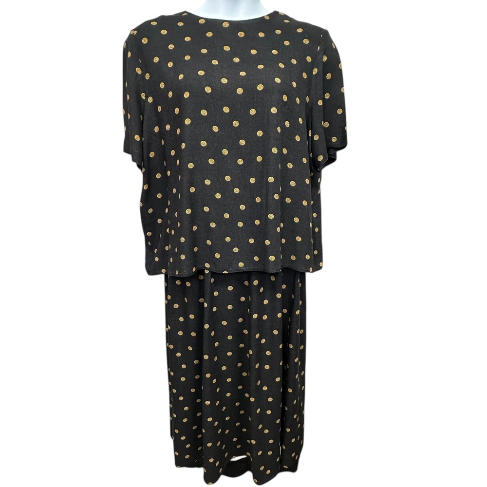 Maggie McNaughton Skirt Set Womens 2XL Black Gold Polka Dot Two Piece Outfit‎
